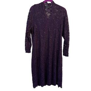 Marina Purple Sequin Lace Sheath Dress 14W Plus Size Cocktail Party Formal Midi